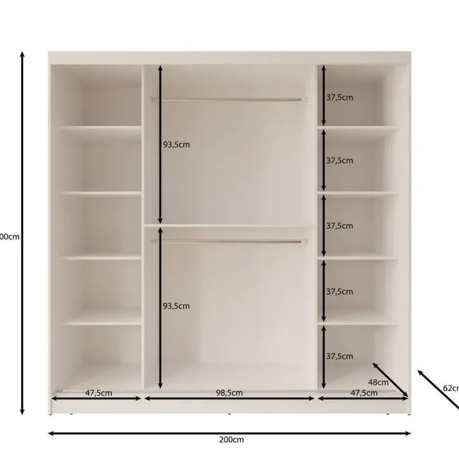 Meubella - Lava - Kledingkast 2 schuifdeuren - Beige - 200x62x200 cm