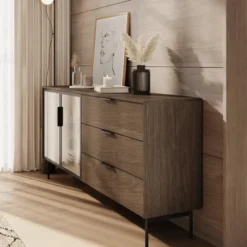 Meubella - Lomo - Dressoir 3 lades - Donker eiken - 181 cm