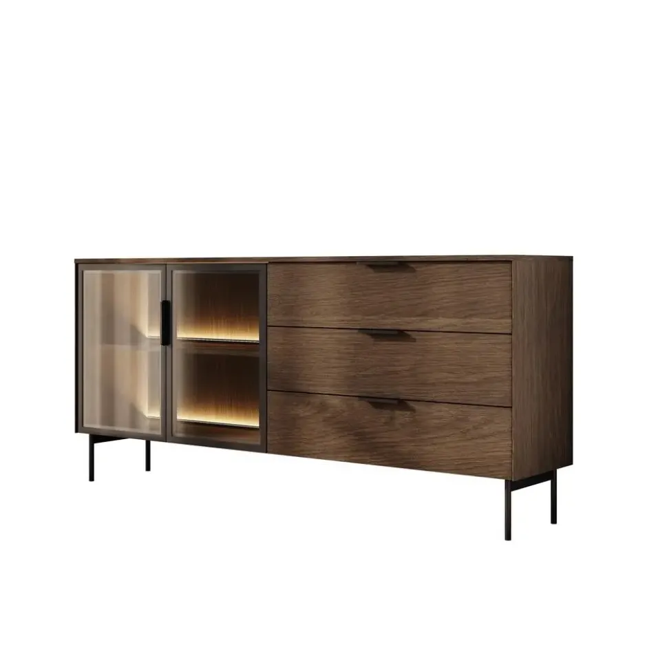Meubella - Lomo - Dressoir 3 lades - Donker eiken - 181 cm