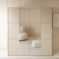 Meubella - Luce - Kledingkast met schuifdeuren - Beige - 180x55x201 cm