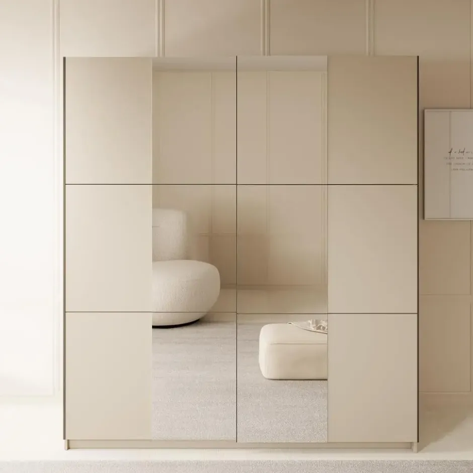 Meubella - Luce - Kledingkast met schuifdeuren - Beige - 180x55x201 cm
