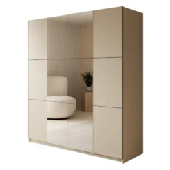 Meubella - Luce - Kledingkast met schuifdeuren - Beige - 180x55x201 cm