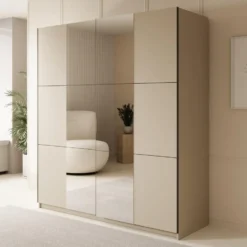 Meubella - Luce - Kledingkast met schuifdeuren - Beige - 180x55x201 cm