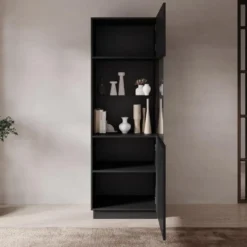 Meubella - Lucera - Vitrinekast - Zwart - 60x42x178 cm