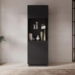 Meubella - Lucera - Vitrinekast - Zwart - 60x42x178 cm