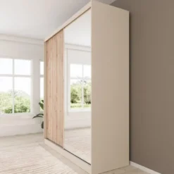 Meubella - Lumivera - Kledingkast 2 schuifdeuren - Beige - 203x60x215cm