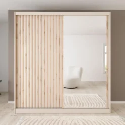 Meubella - Lumivera - Kledingkast 2 schuifdeuren - Beige - 203x60x215cm
