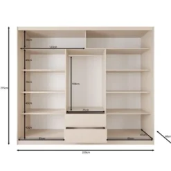 Meubella - Lumivera - Kledingkast 3 schuifdeuren - Beige - 250x60x215cm
