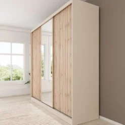Meubella - Lumivera - Kledingkast 3 schuifdeuren - Beige - 250x60x215cm