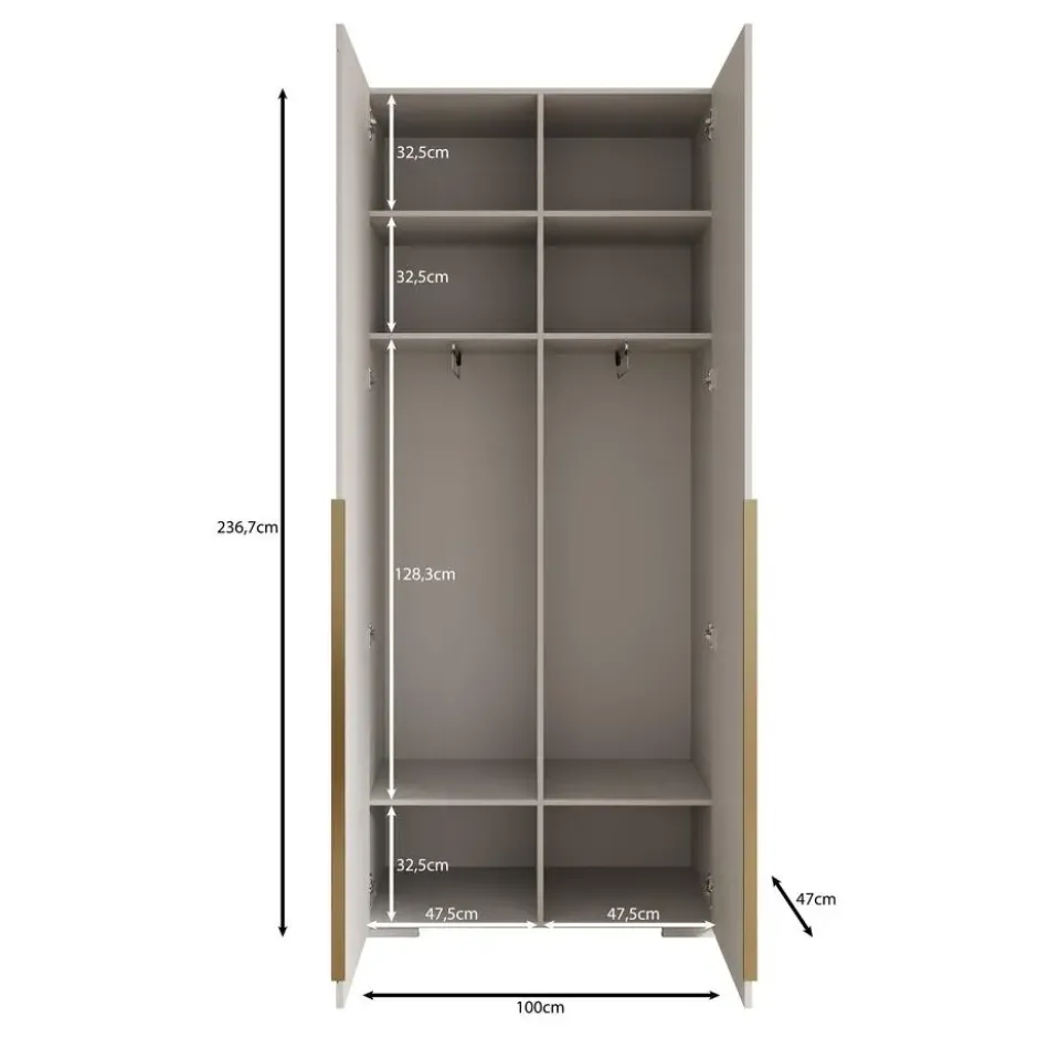 Meubella - Mayfair - Kledingkast 2-deurs - Wit - 100x47x237 cm