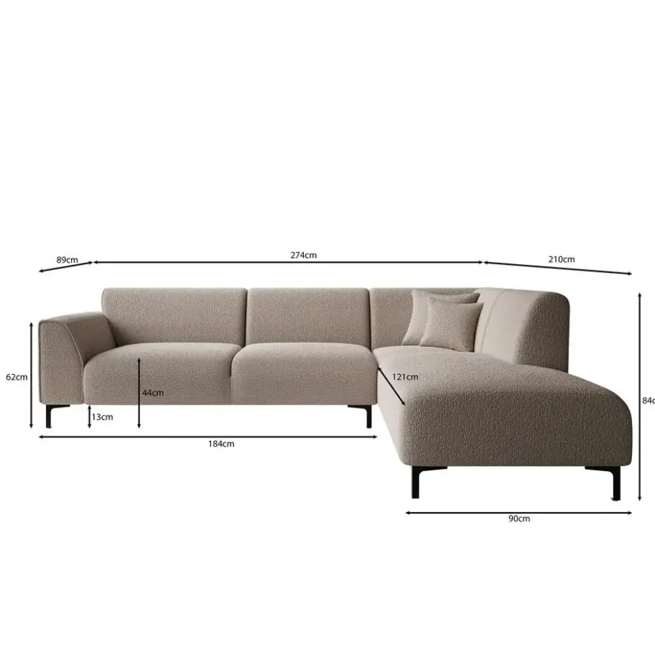 Meubella - Moana - Hoekbank 4-zits - Ribstof bruin - Rechts
