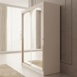 Meubella - Moniq - Kledingkast met schuifdeuren - Beige - 150x65x215cm