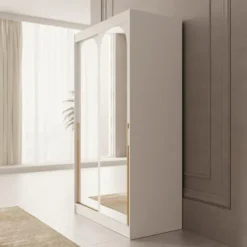 Meubella - Moniq - Kledingkast 2 schuifdeuren - Wit - 120x65x215 cm