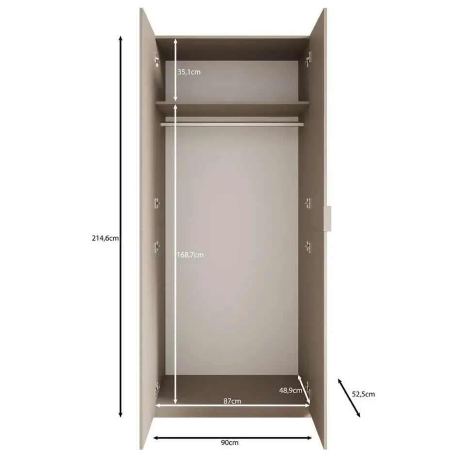 Meubella - Montclair - Kledingkast 2-deurs - Beige - 90x53x215 cm