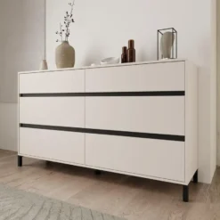Meubella - Montellini - Ladekast met 6 lades - Beige - 157x40x90 cm