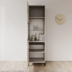 Meubella - Montellini - Vitrinekast - Beige - 55x40x193 cm