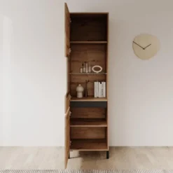 Meubella - Montellini - Vitrinekast - Eikenpatroon - 55x40x193 cm
