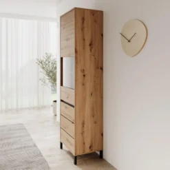 Meubella - Montellini - Vitrinekast - Eikenpatroon - 55x40x193 cm