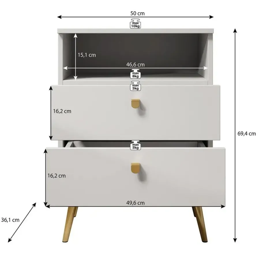 Meubella - Nachtkastje Hidde - Beige - 50 cm