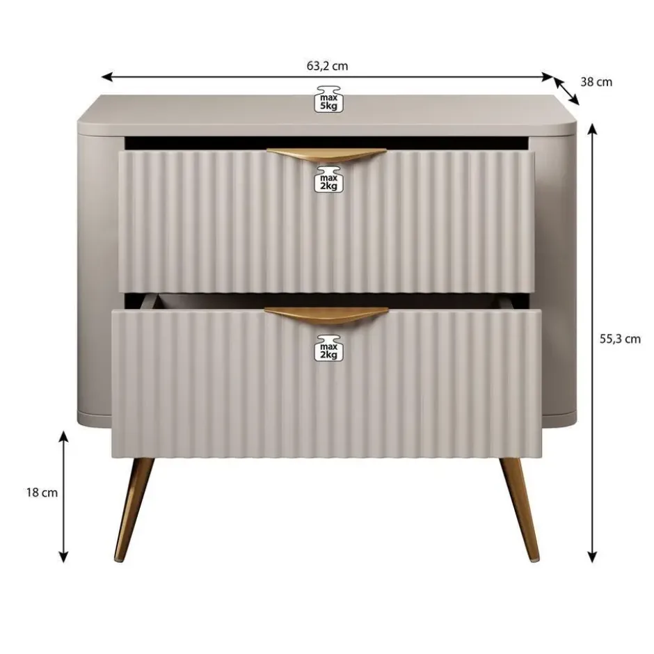 Meubella - Nachtkastje Lima - Beige - 63 cm