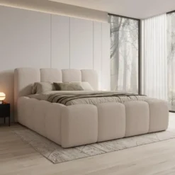 Meubella - Nihito - Tweepersoonsbed - Stof beige - 180x200 cm