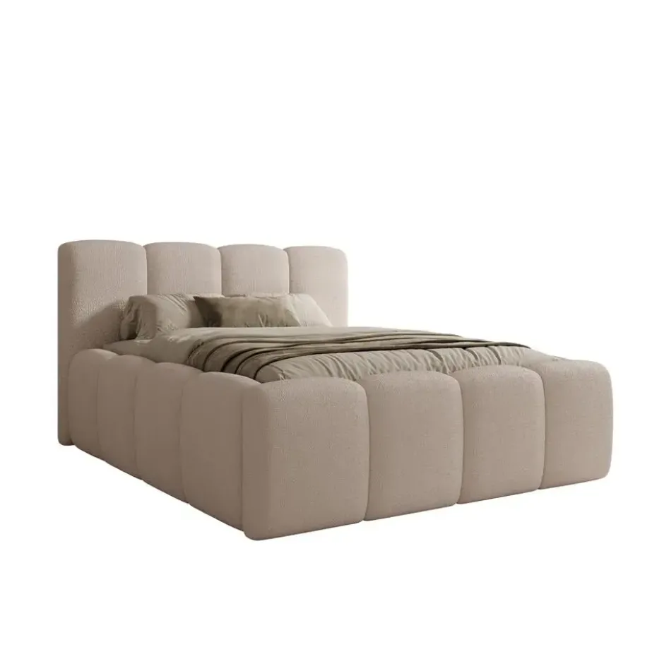 Meubella - Nihito - Tweepersoonsbed - Stof beige - 160x200 cm