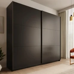 Meubella - Nuvola - Kledingkast schuifdeuren - Antraciet - 228x56x206cm
