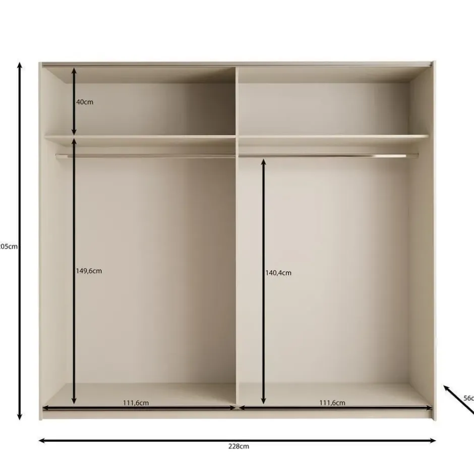 Meubella - Nuvola - Kledingkast met spiegel - Beige - 228x56x206 cm