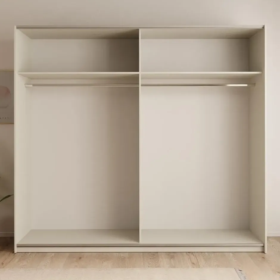 Meubella - Nuvola - Kledingkast met spiegel - Beige - 228x56x206 cm