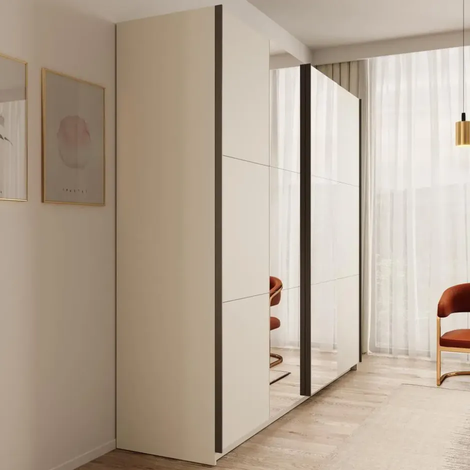 Meubella - Nuvola - Kledingkast met spiegel - Beige - 228x56x206 cm