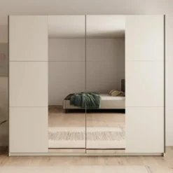 Meubella - Nuvola - Kledingkast met spiegel - Beige - 228x56x206 cm