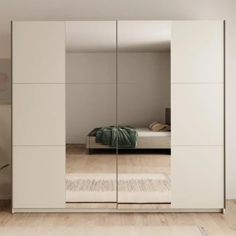 Meubella - Nuvola - Kledingkast met spiegel - Beige - 228x56x206 cm