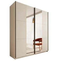 Meubella - Nuvola - Kledingkast met spiegel - Beige - 181x56x206 cm