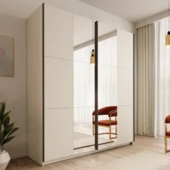 Meubella - Nuvola - Kledingkast met spiegel - Beige - 181x56x206 cm