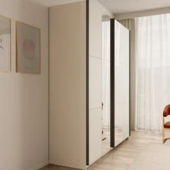 Meubella - Nuvola - Kledingkast met spiegel - Beige - 181x56x206 cm