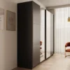Meubella - Nuvola - Kledingkast met spiegel - Antraciet - 228x56x206 cm