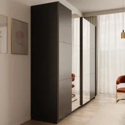 Meubella - Nuvola - Kledingkast met spiegel - Antraciet - 228x56x206 cm
