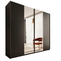 Meubella - Nuvola - Kledingkast met spiegel - Antraciet - 228x56x206 cm