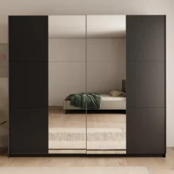 Meubella - Nuvola - Kledingkast met spiegel - Antraciet - 228x56x206 cm