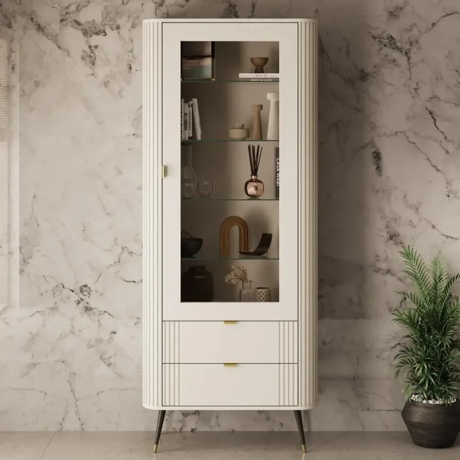 Meubella - Oahu - Vitrinekast - Beige - 78x40x192 cm