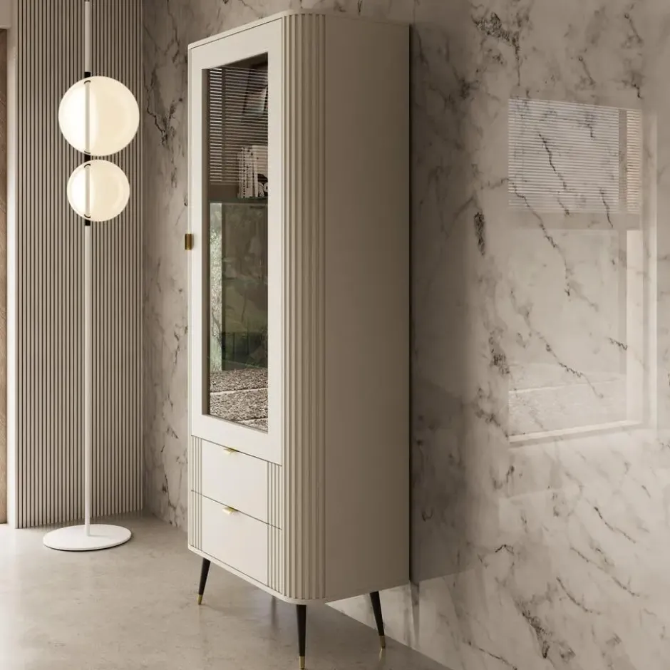 Meubella - Oahu - Vitrinekast - Beige - 78x40x192 cm