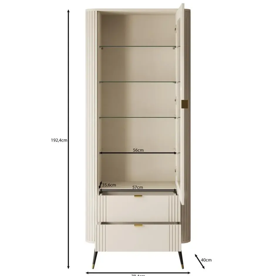 Meubella - Oahu - Vitrinekast - Beige - 78x40x192 cm