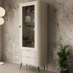 Meubella - Oahu - Vitrinekast - Beige - 78x40x192 cm