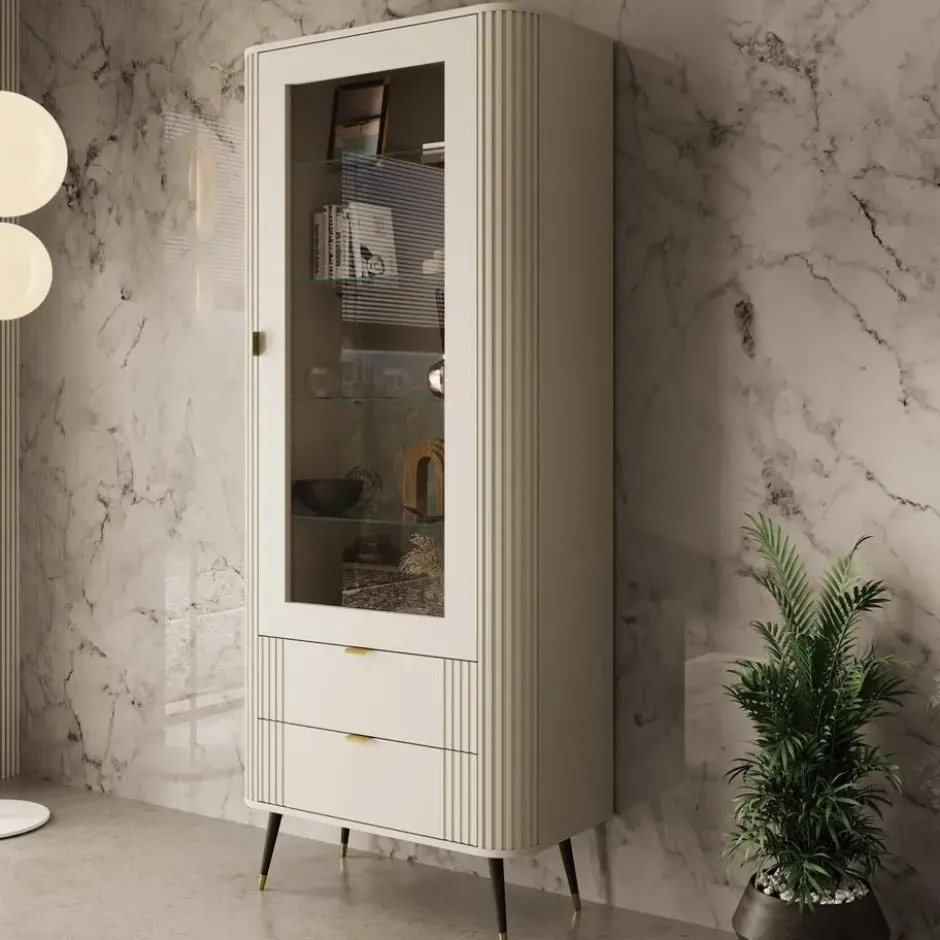 Meubella - Oahu - Vitrinekast - Beige - 78x40x192 cm