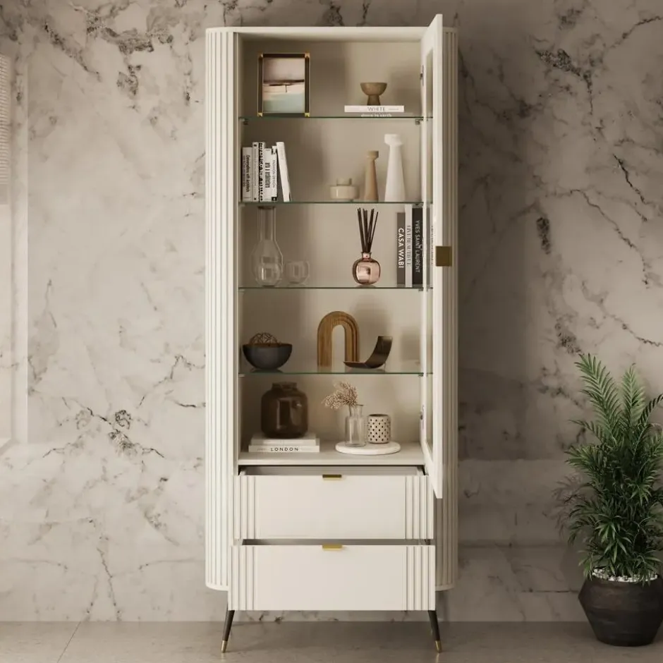 Meubella - Oahu - Vitrinekast - Beige - 78x40x192 cm