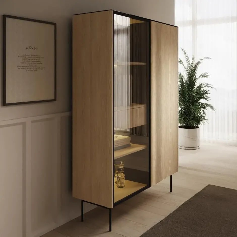 Meubella - Okari - Vitrinekast - Eikenpatroon - 107x39x167 cm