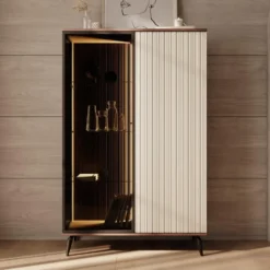 Meubella - Riverhead - Vitrinekast - Beige/Eiken - 103x39x162 cm