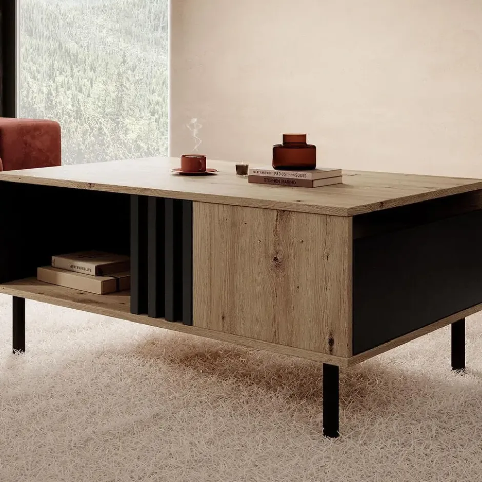Meubella - Salontafel Marcos - Eiken - Antraciet - 100 cm