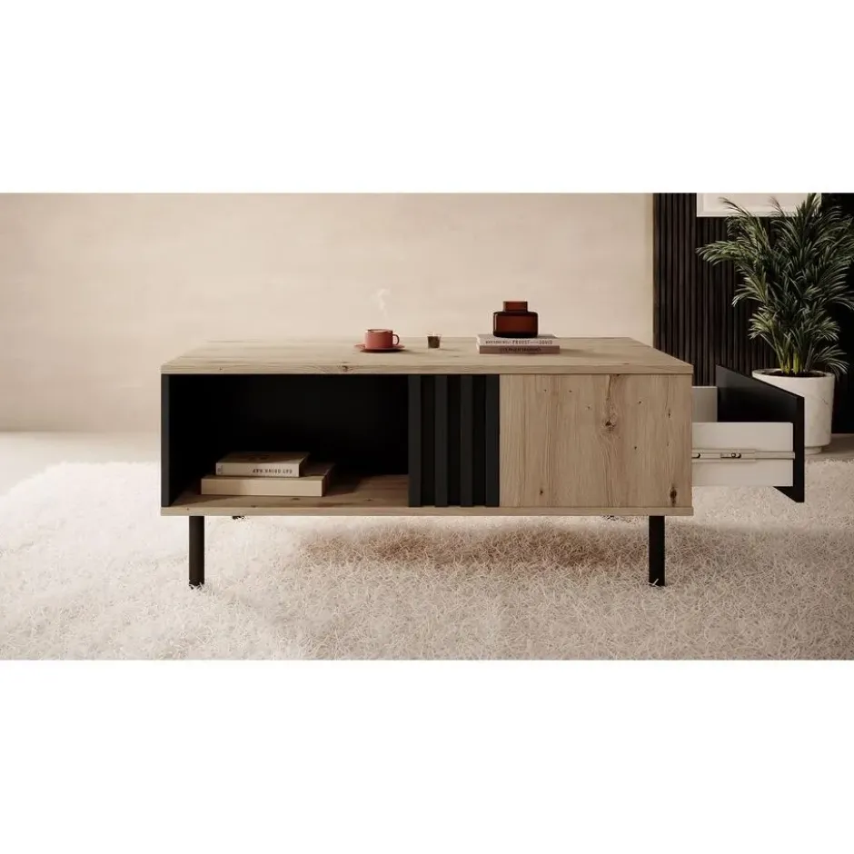 Meubella - Salontafel Marcos - Eiken - Antraciet - 100 cm