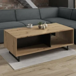 Meubella - Salontafel Saturn - Eiken - Zwart - 121 cm
